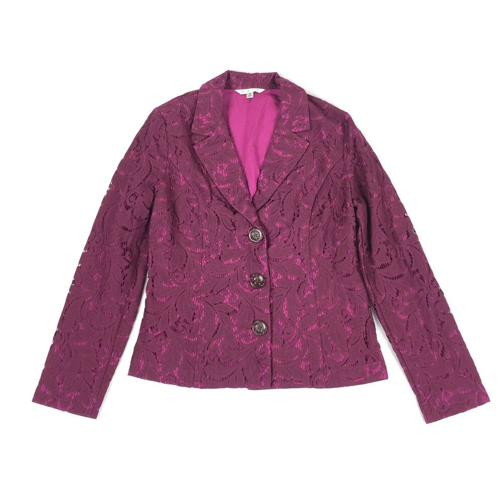 CAbi Lace Overlay Frolic Plumberry Blazer Jacket